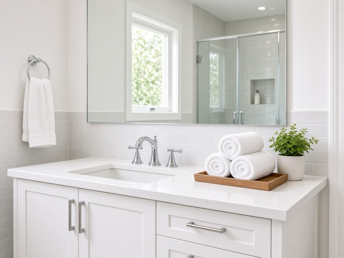 Bathroom with rolled towels